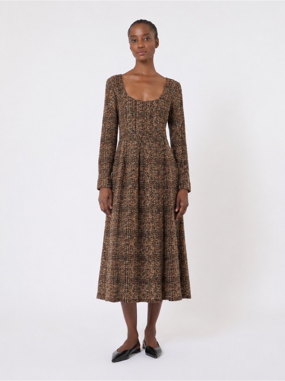 Max Mara Weekend Pattern Dress Brown Wool Blend Stretch *421